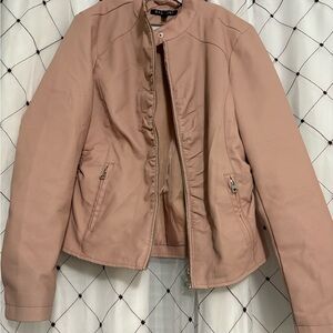 Baccini Pink Faux Leather Jacket Structured Fit